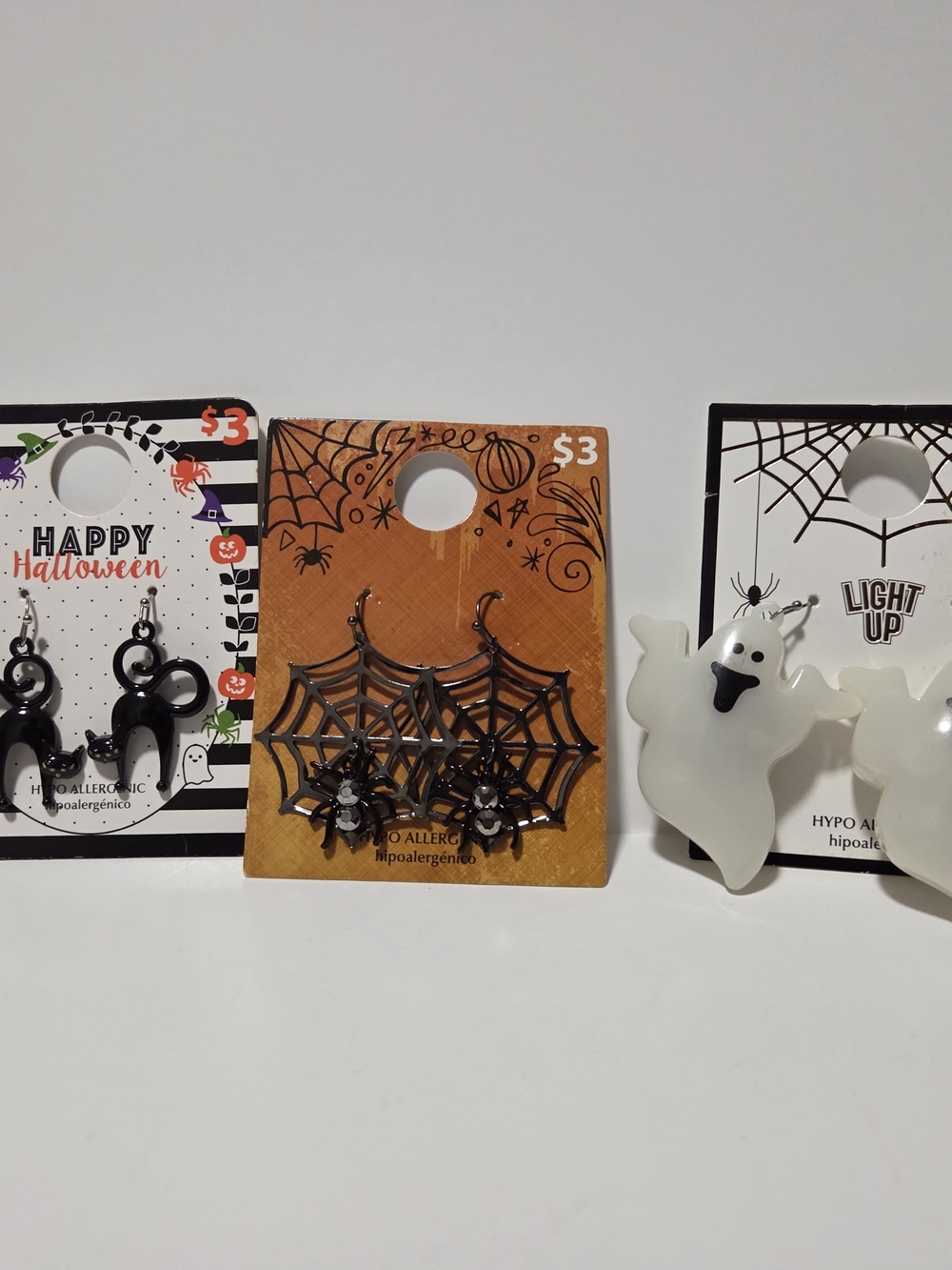 Halloween Dangle Earrings Black Cat Spiderweb Light Up Ghost Hypoallergenic